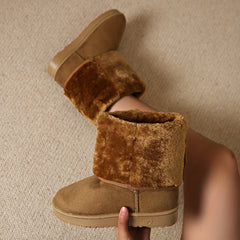 Fluffy Fur Lined Snow Flat Boots for Women