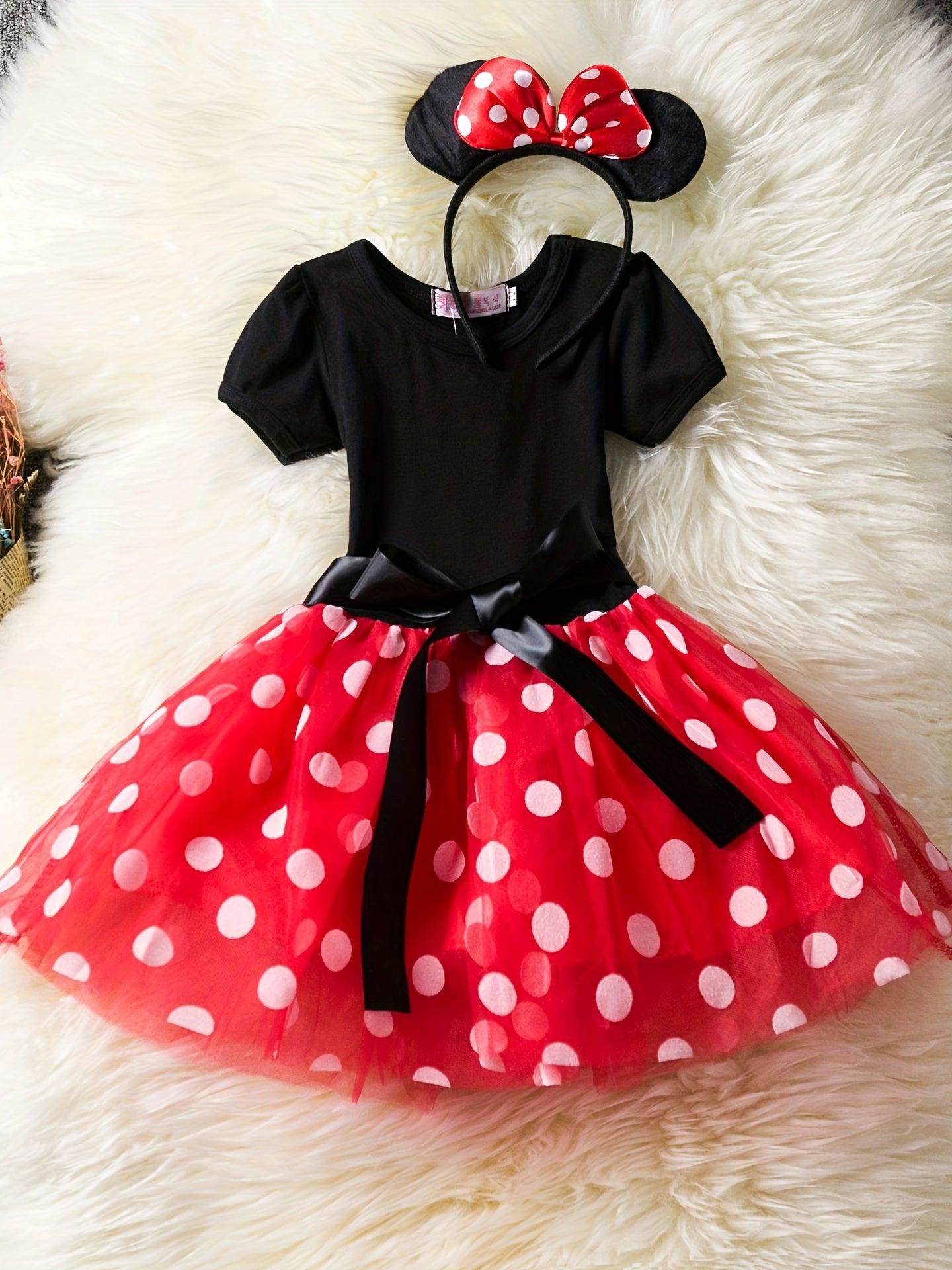 Polka Dot Princess Skirt with Bow Dress and Headwear
