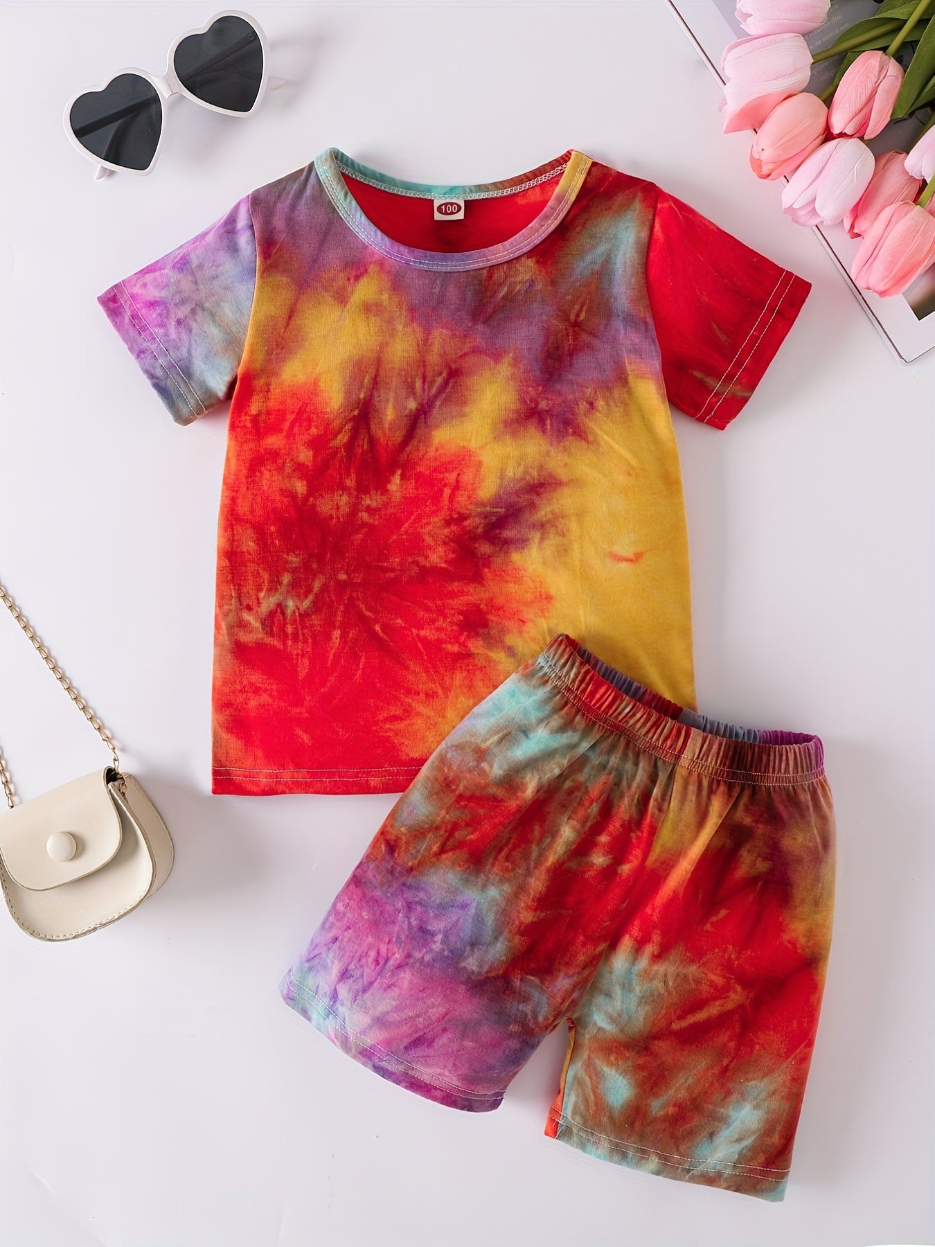 2pcs Girls Tie Dye T Shirts & Shorts Set Kids Summer Clothes