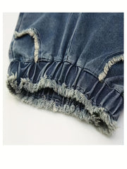 Vintage Denim Shorts with Raw Trims, Elastic Waist, Summer Kids Outfit