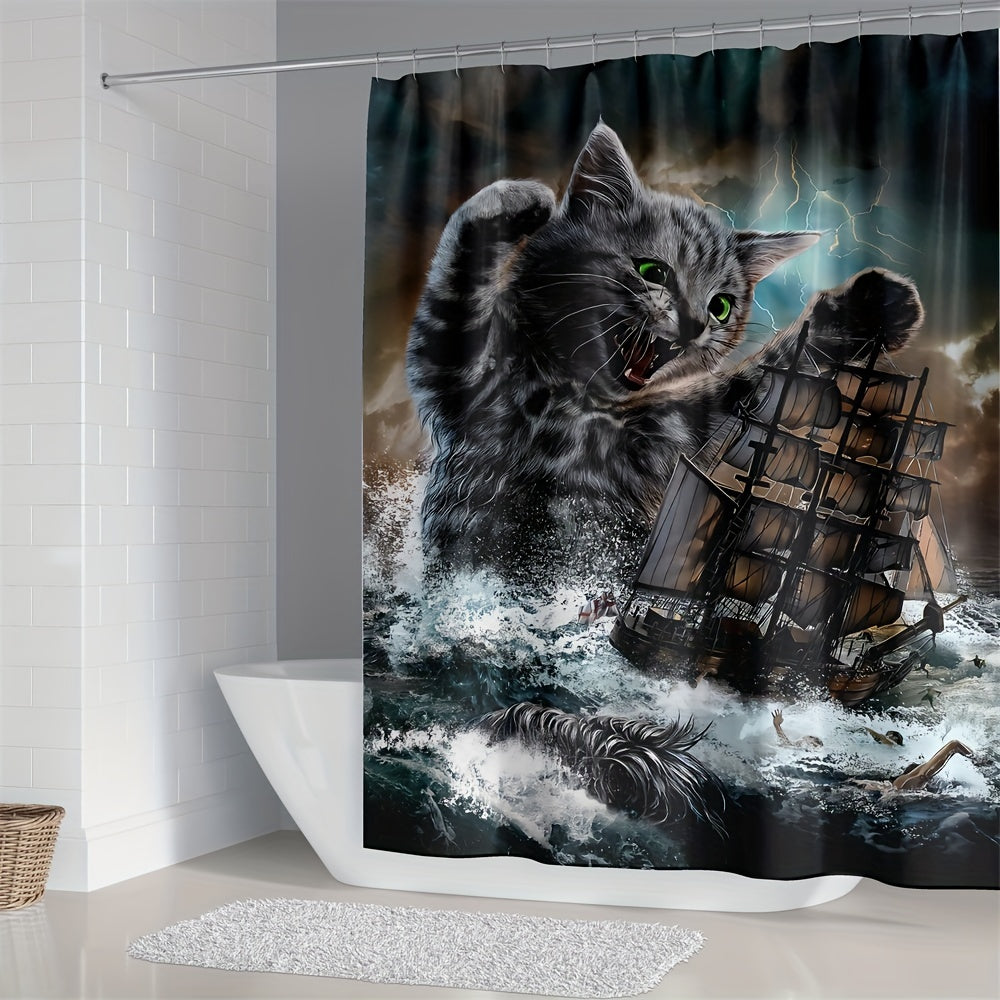 Cat Siren Sailboat Shower Curtain - Fun Bathroom Decor