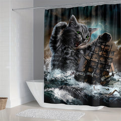 Cat Siren Sailboat Shower Curtain - Fun Bathroom Decor
