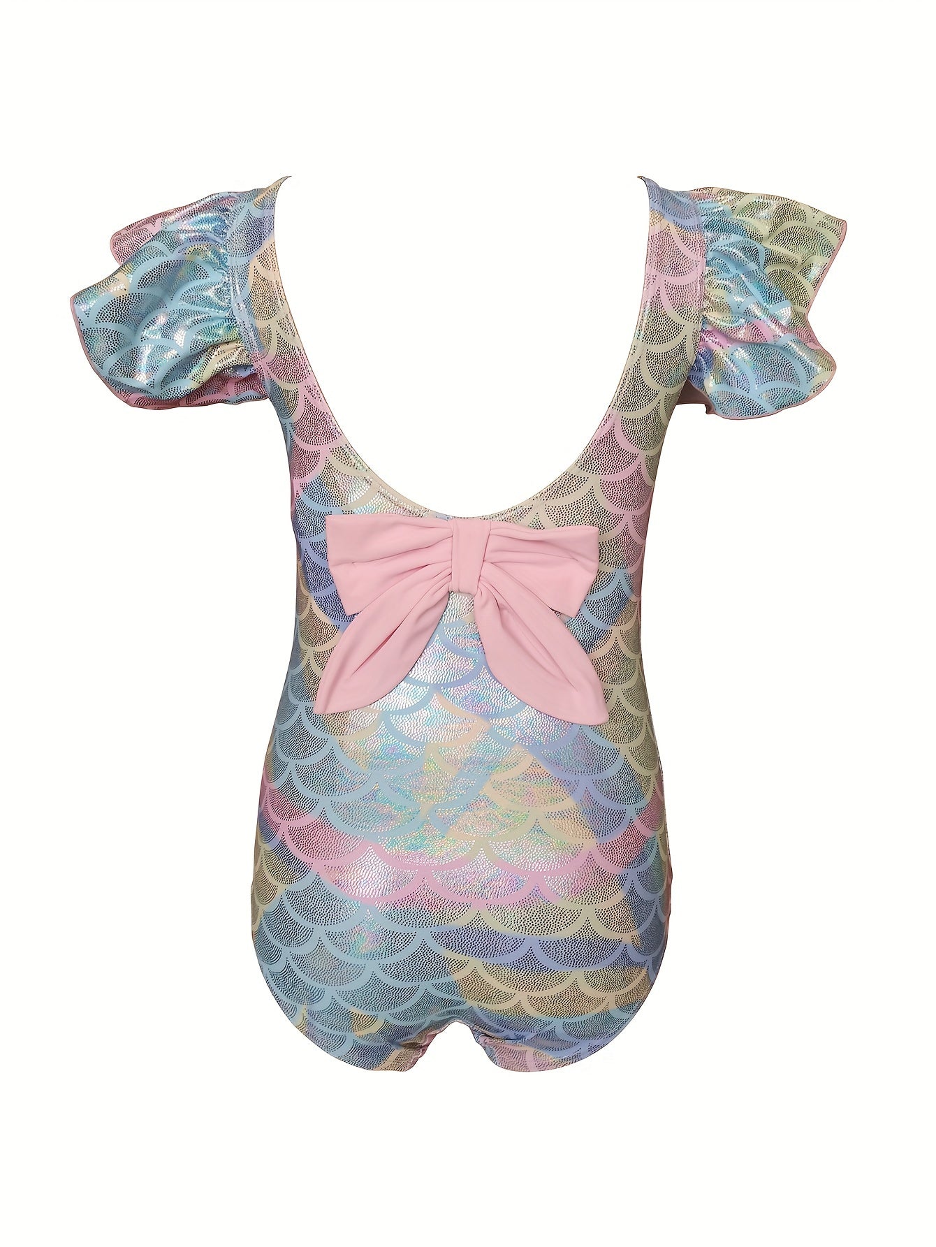 Girls Fish Scale Ruffle Trim Swimsuit for Vacation