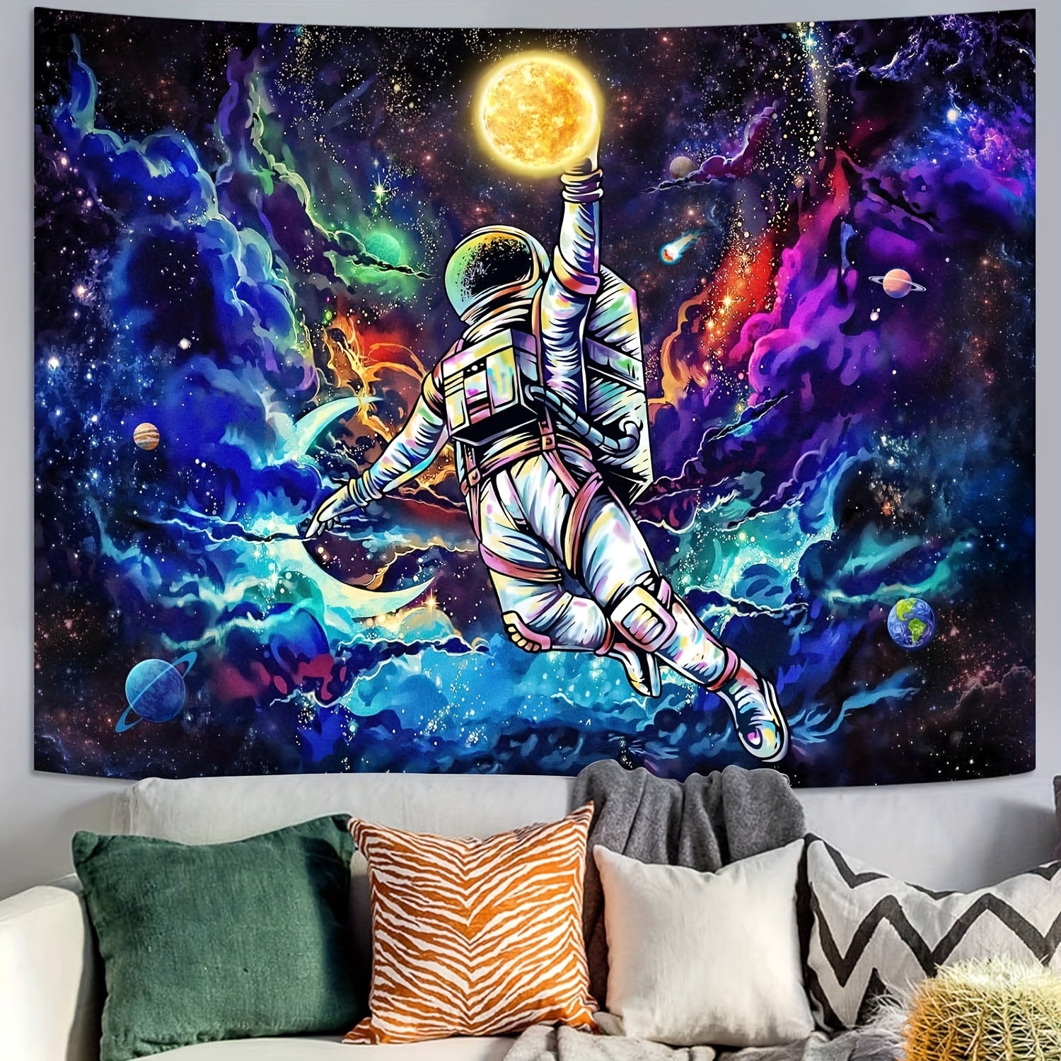 Blacklight Astronaut Space Tapestry UV Reactive Glow Dark Tapestries