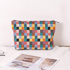 Plaid Makeup Bag Zipper Cosmetic Pouch Large Capacity Organizer