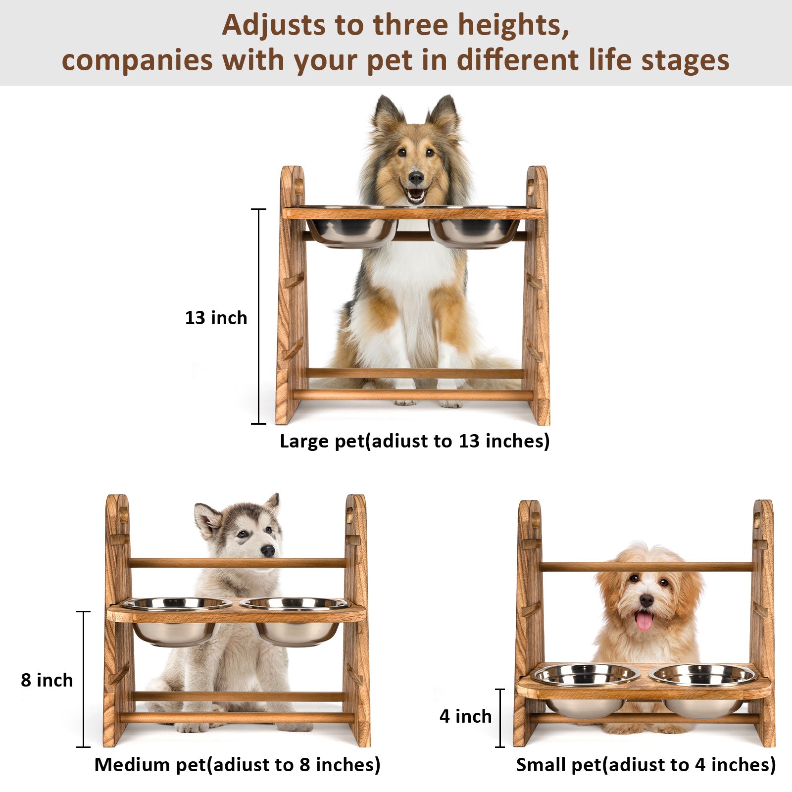 Wooden Dog Bowl Stand for Small & Medium Pets