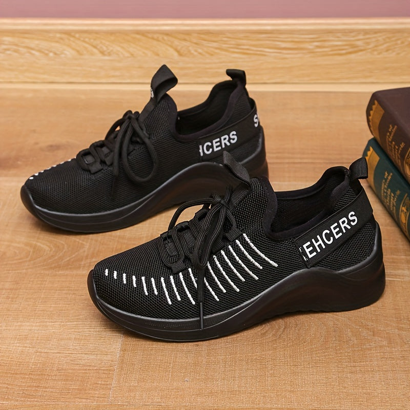 Women's Letter Stripe Athletic Running Shoes Lace up Mesh Sneakers