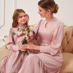 Stylish Family Matching Dress Casual Solid Long Sleeve Family Dress
