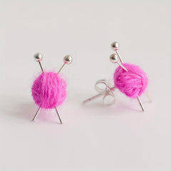 Yarn Ball & Needle Mini Stud Earrings - Holiday Gift