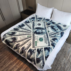 Warm Flannel Blanket with 3D Dollar Pattern Printing