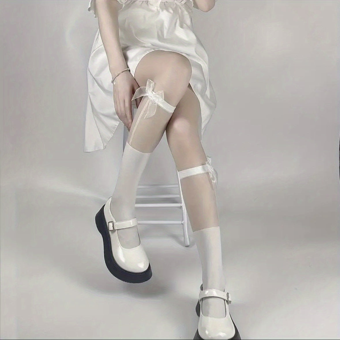 Mesh Bow Calf Socks Sweet & Lolita Knee High Socks