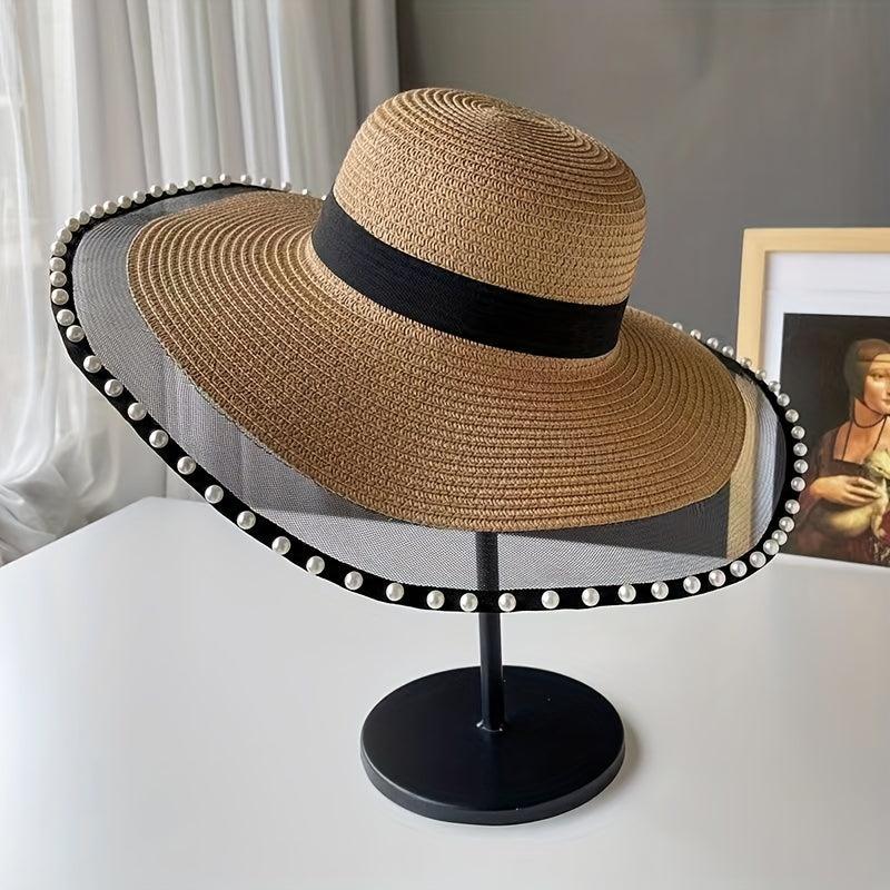 Mesh Brim Sun Hat Straw Floppy UV Protection Beach Hats for Women