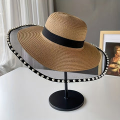 Mesh Brim Sun Hat Straw Floppy UV Protection Beach Hats for Women