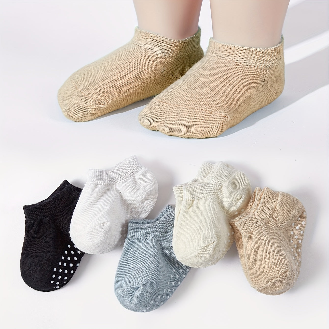 5 Pairs Baby Boat Socks Non Slip for Summer