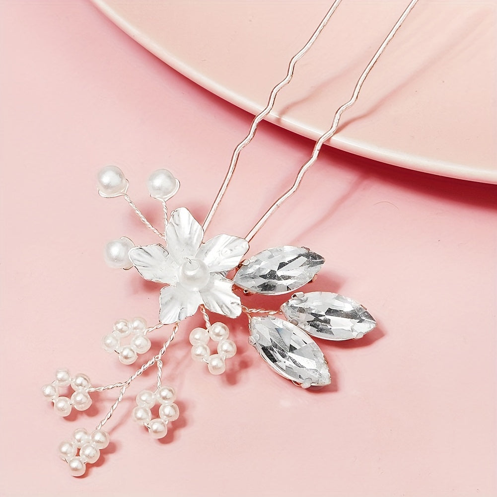 Crystal Faux Pearl U-shaped Hairpin Bride Head Jewelry