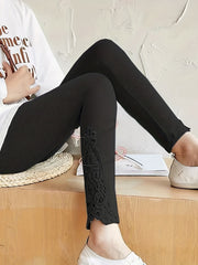 Floral Lace Panel Skinny Leggings Stretchy Casual Leggings