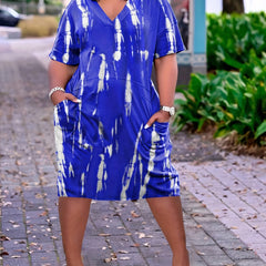 Tie Dye V Neck Dress With Pockets