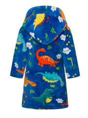 Kids Astronaut Planet Flannel Bathrobe Soft Hoodie Robes