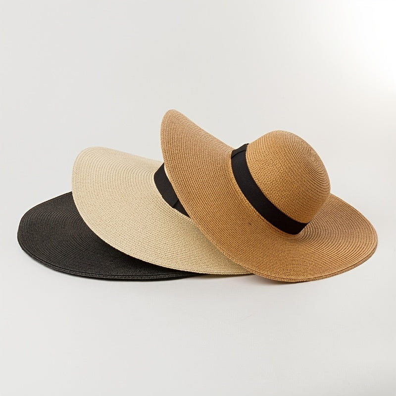 Women's Wide Brim Straw Sun Hat Vintage Beach Travel Floppy