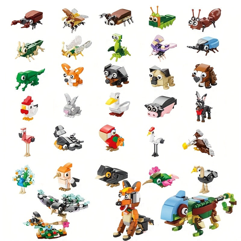 30pcs Animal Building Blocks Set Insects Bird Small Animal Assembly Model