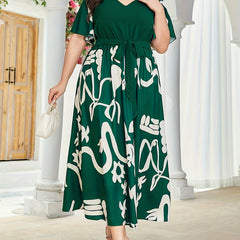 Colorblock Butterfly Sleeve Maxi Dress With Belt