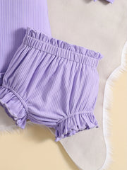 Infant Baby Girl Casual Set Flying Sleeve Romper & Ruffled Shorts Set