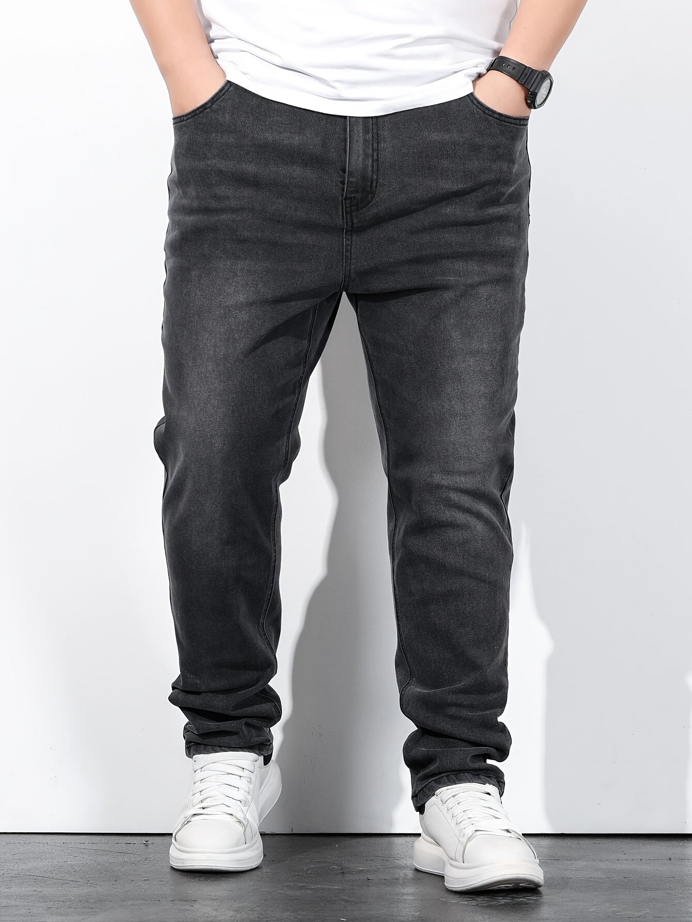 Men's Washed Cotton Slim Fit Mid Stretch Jeans