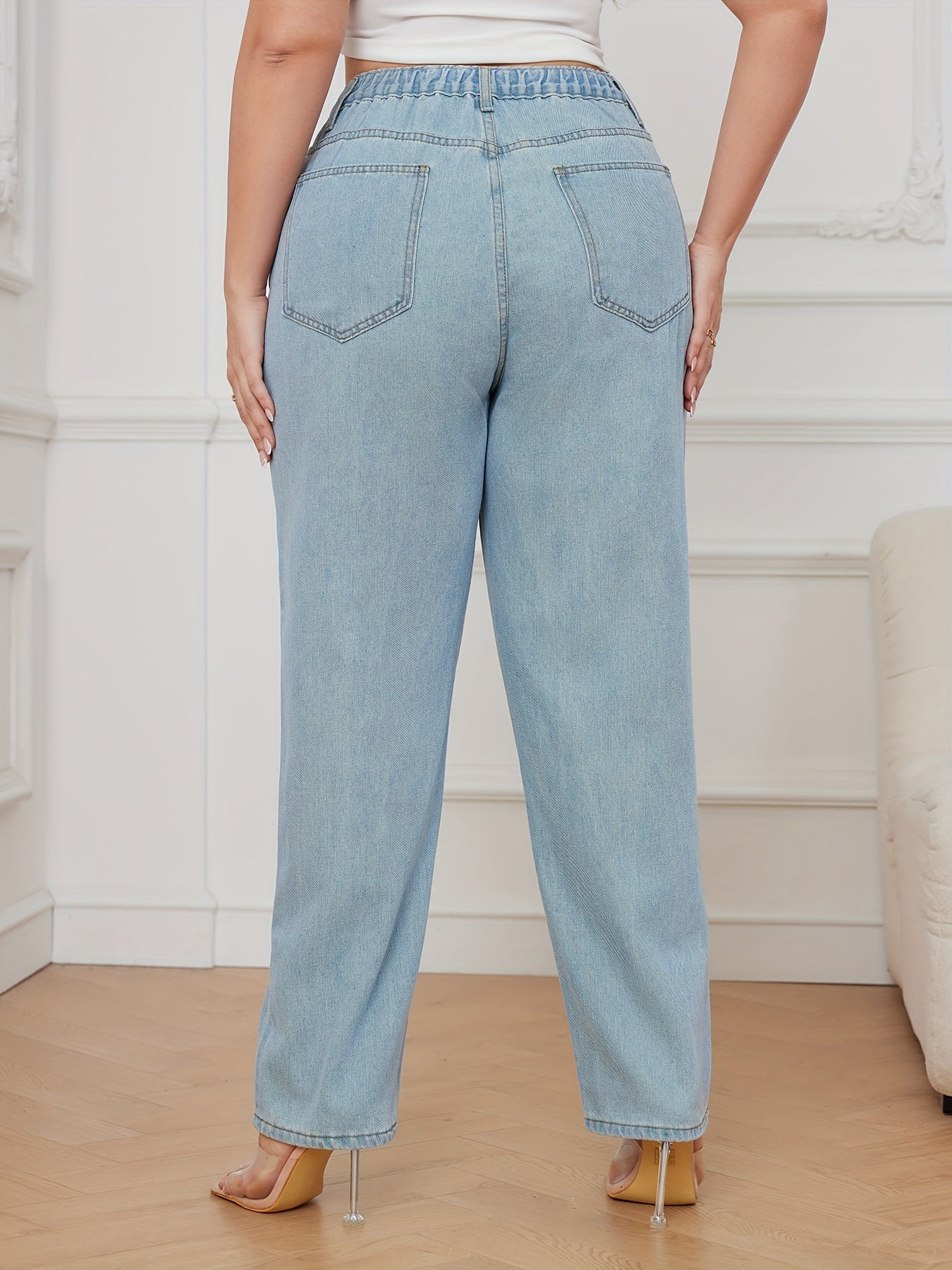 Colorblock Button Fly High Rise Ripped Jeans