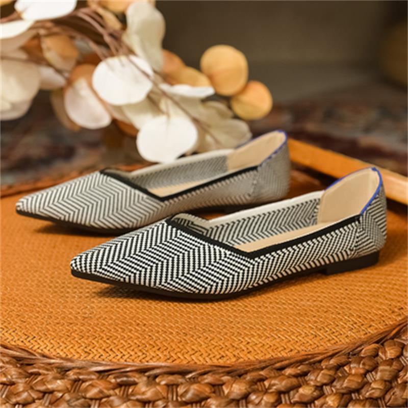 Women's Knitted Pointed Toe Flat Shoes Soft Sole Slip On Casual Flats