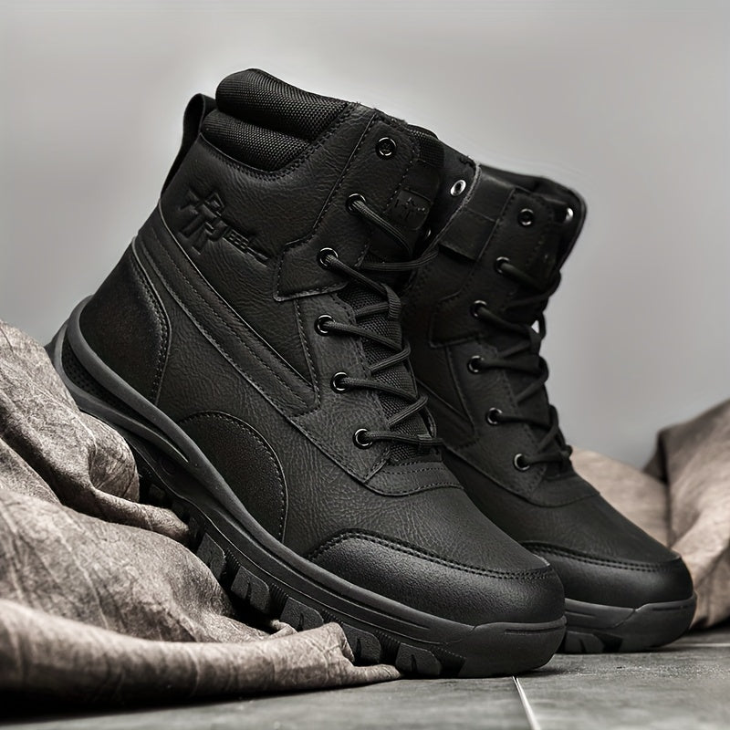 Men's Solid Zipper Tactical High Top Boots Anti-skid Wear-resistant Hiking