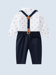 2pcs Boys Gentleman Outfit Shirt & Suspender Pants Set