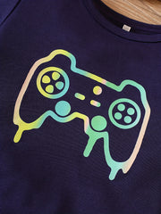 Boys Gamepad Print Short Sleeve Tees & Shorts Set Summer Clothes