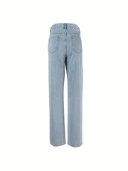 Ripped High Rise Straight Leg Jeans