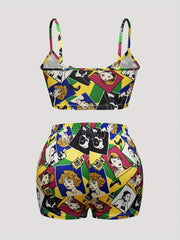 Cartoon Print Pajama Set Cami Top & Shorts