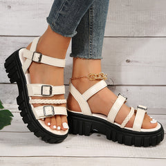 Women's Buckle Platform Sandals Braided Straps Outdoor Sandals