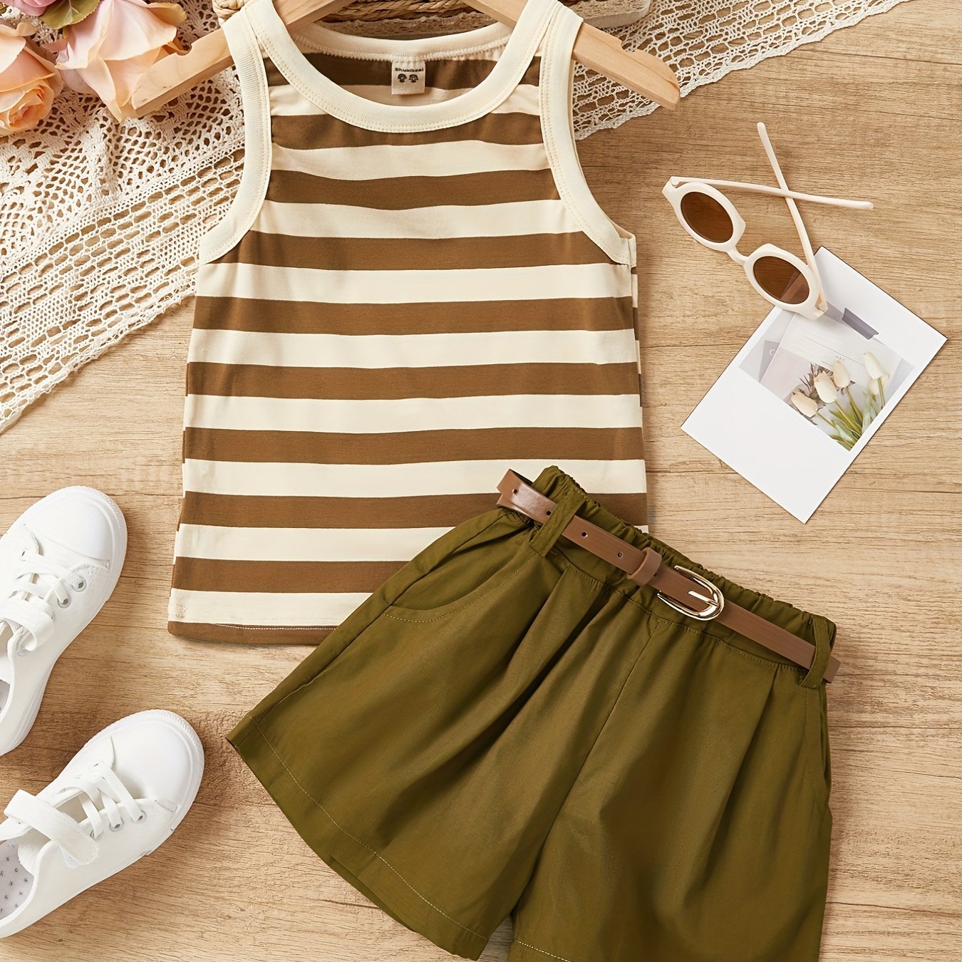 3pc Toddler Girls Striped Tank Top & Shorts Set Kids Summer Clothes