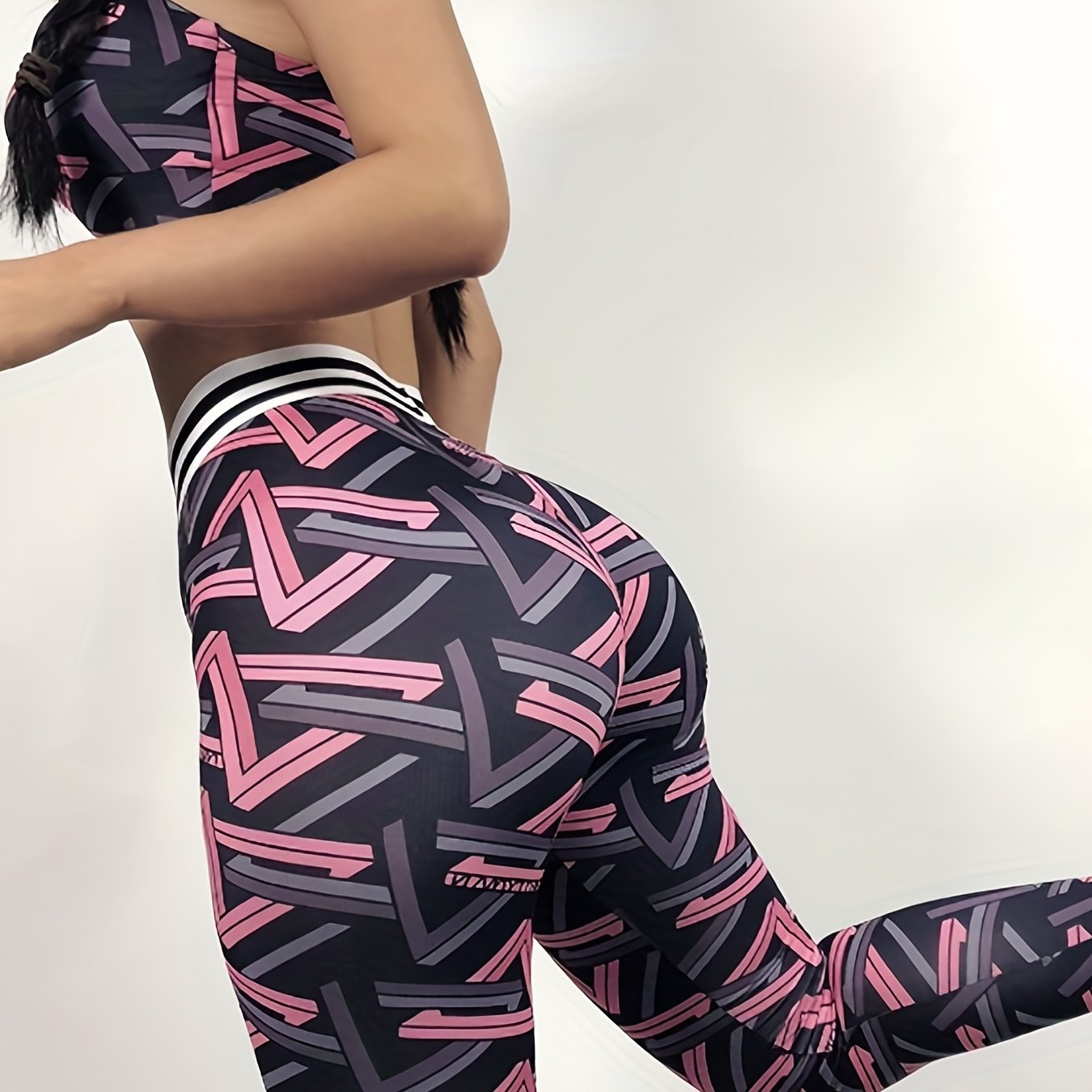 3D Geometric Print Yoga Leggings High Waist Slimming Sports Pants