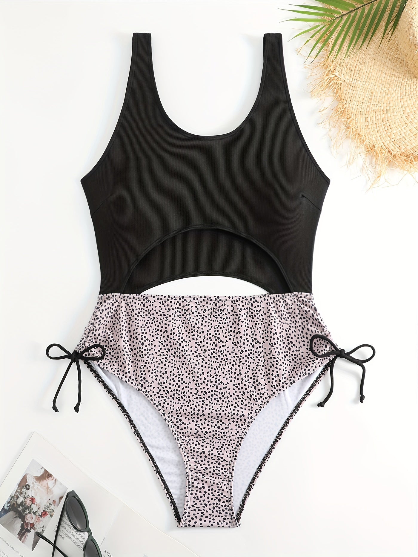 Polka Dot Cut Out One Piece Swimsuit