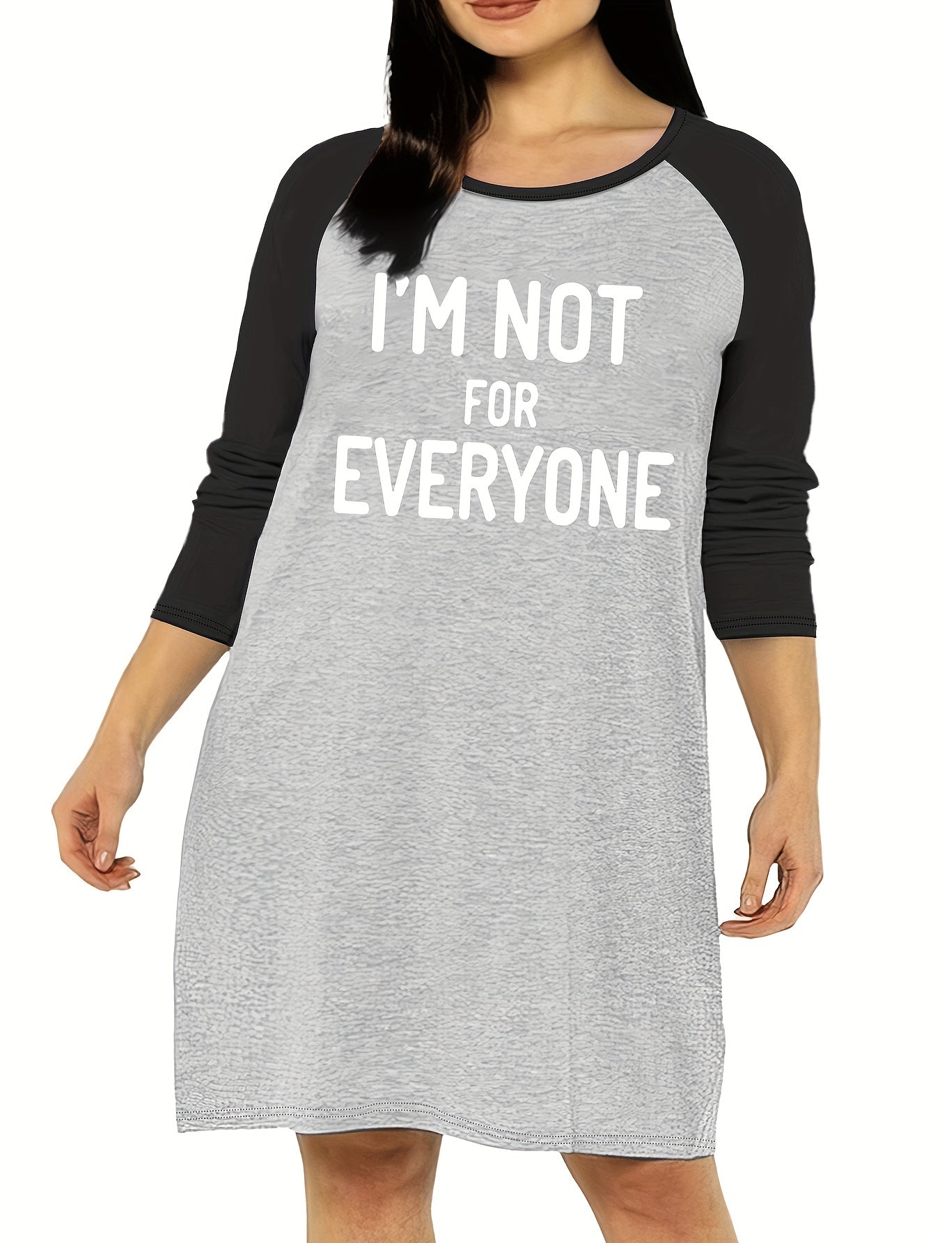 Slogan Print Raglan Sleeve Round Neck Stretch Tee Sleep Dress