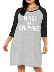 Slogan Print Raglan Sleeve Round Neck Stretch Tee Sleep Dress