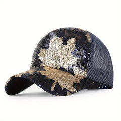 Sequins Maple Leaf Baseball Cap Sparkling Trucker Hat