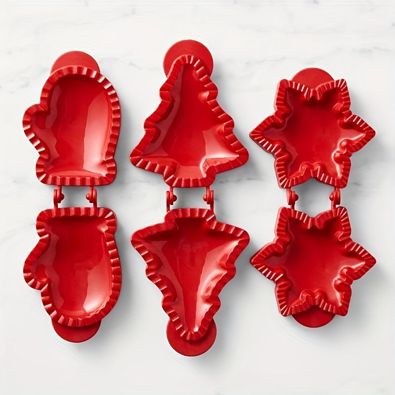 3PCS Hand Pie Molds Snowflake Mitt & Christmas Tree Shapes Baking Kit