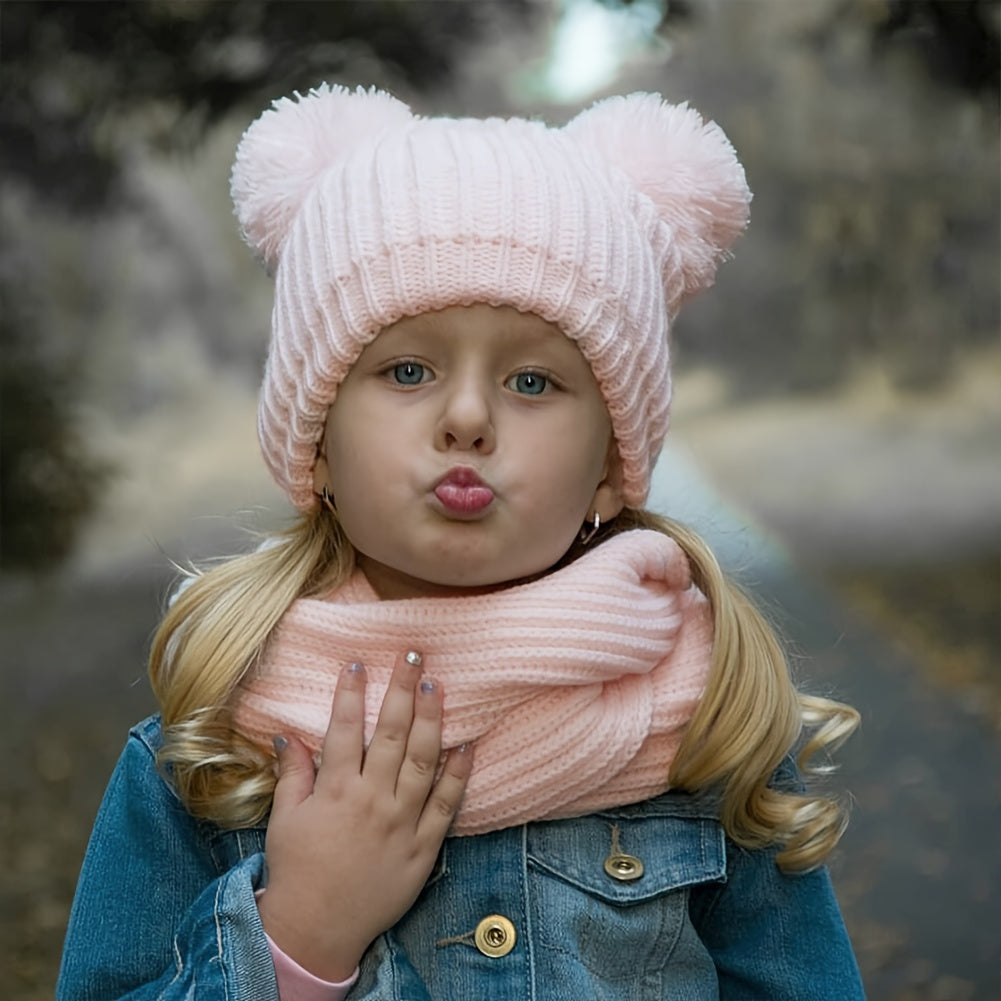 Toddler Winter Pom Beanie Fleece Lined Knit Hats For Baby Kids Boys Girls