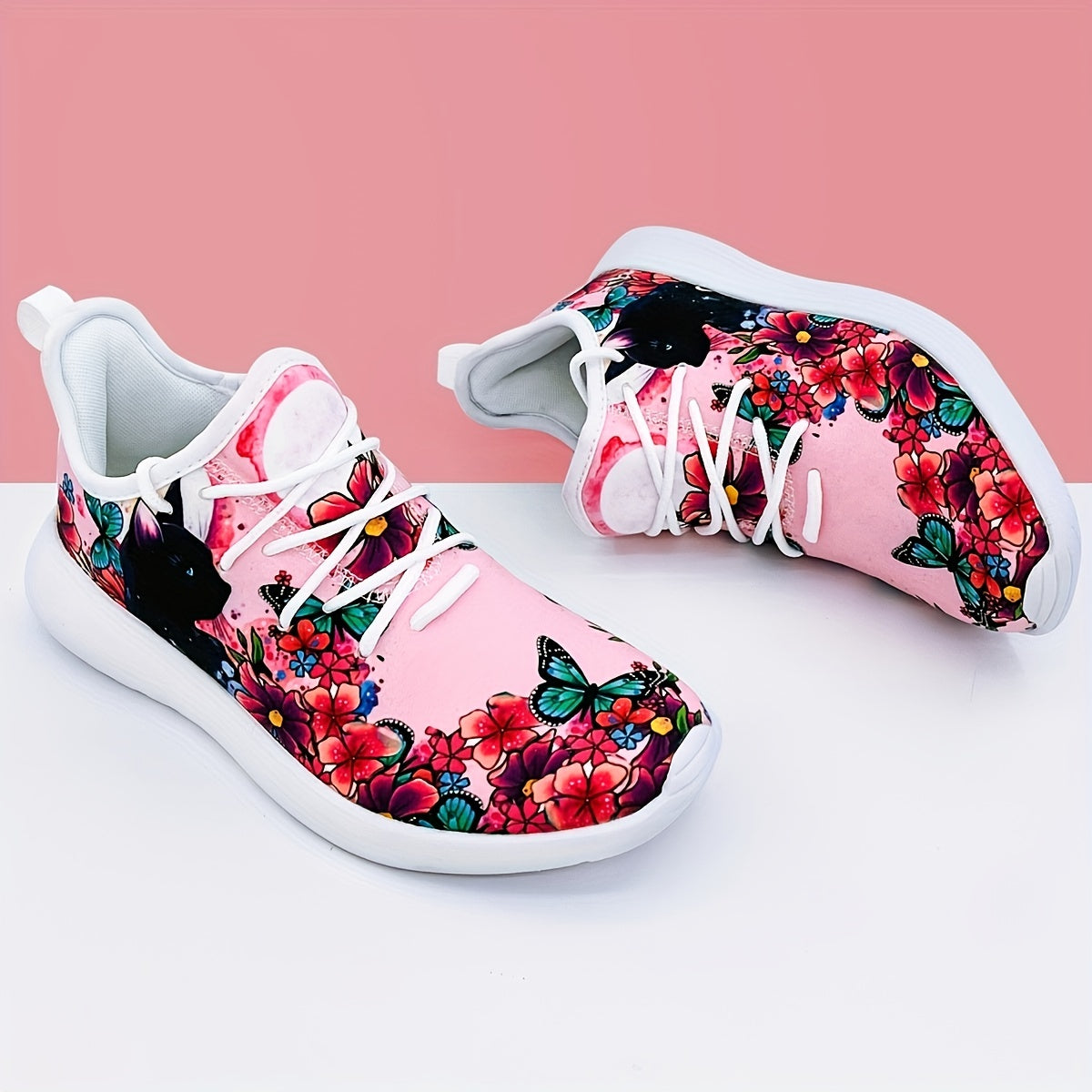 Halloween Flower & Cat Pattern Soft Sole Sneakers