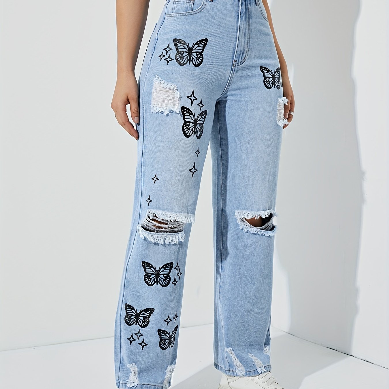 Bleach Wash Butterfly Jeans