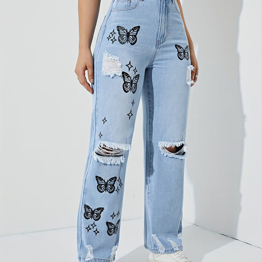 Bleach Wash Butterfly Jeans