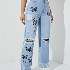 Bleach Wash Butterfly Jeans