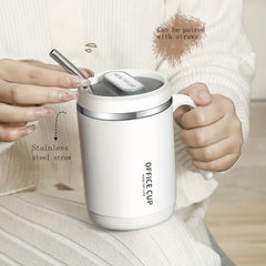 Large Capacity Stainless Steel Water Cup With Cover And Straw