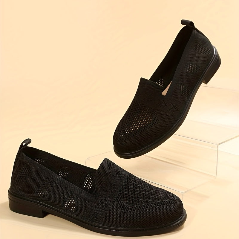 Women's Knitted Flat Shoes Soft Sole Slip On Casual Walking Shoes