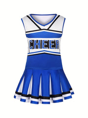 Girls Cheerleader Uniform Set V Neck Sleeveless Top Pleated Skirt Comfy Outfits